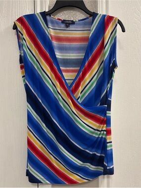 Chaps Striped Sleeveless Top in Blue, Red & Yellow